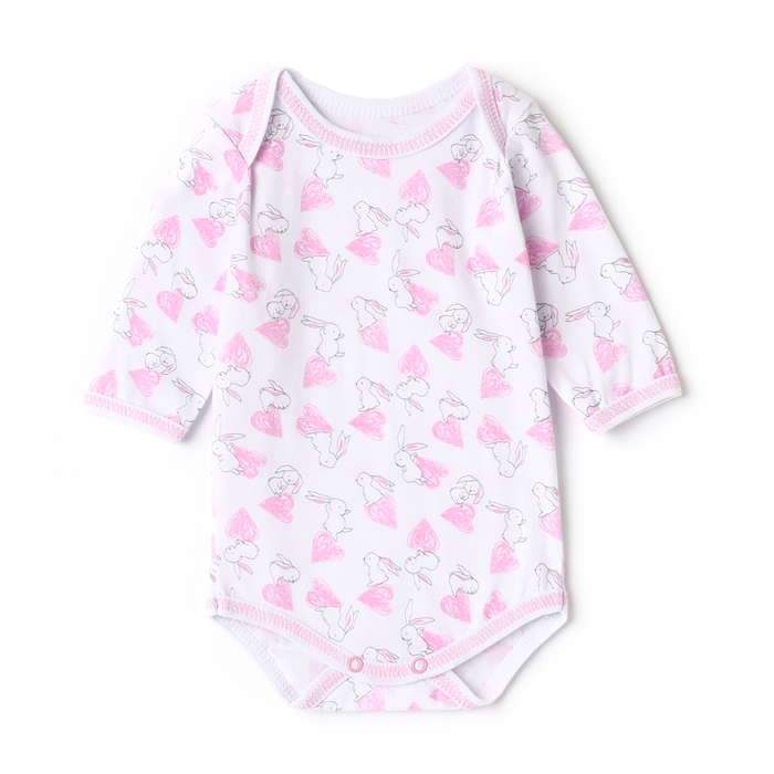 Боди детское с длинным рукавом, цвет белый/зайки, рост 62 Боди детское с длинным рукавом, цвет белый/зайки, рост 62