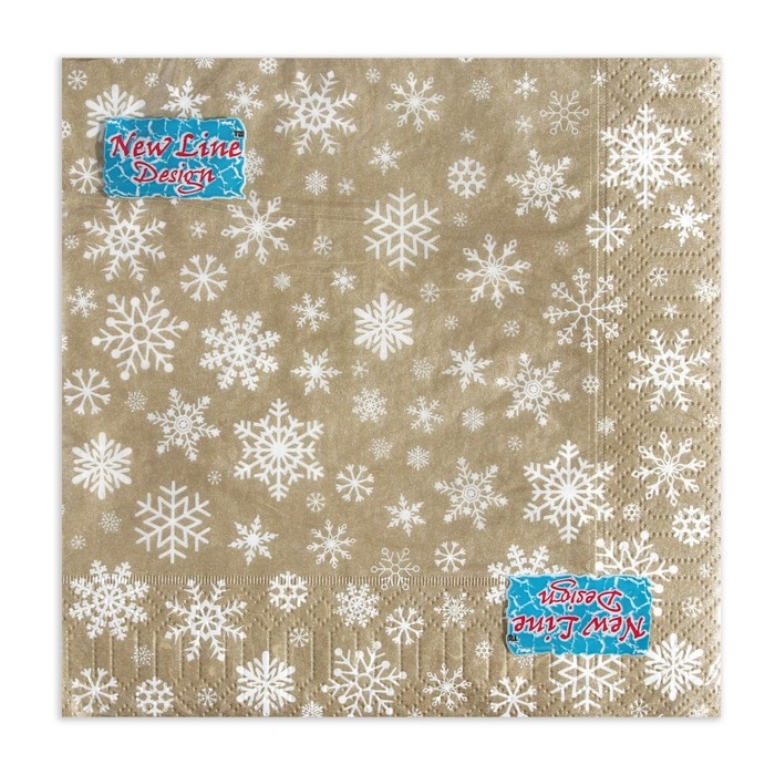 Новый год. Салфетки бумажные New Line Gold Decor «Рождественские снежинки» золото, 33х33 см, 3 слоя Новый год. Салфетки бумажные New Line Gold Decor «Рождественские снежинки» золото, 33х33 см, 3 слоя