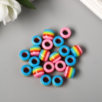 Бусины для творчества пластик "Полосатый цилиндр с розовым" набор 20 шт 1х1,2х1,2 см