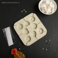 Форма для леденцов Доляна «Свидание», силикон, 14,5×14,5×1,5 см, 8 ячеек (3,5×3,5 см), с палочками, цвет МИКС Форма для леденцов Доляна «Свидание», силикон, 14,5×14,5×1,5 см, 8 ячеек (3,5×3,5 см), с палочками, цвет МИКС