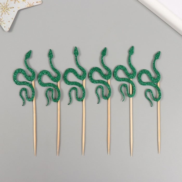Новогодний топпер для творчества "Зелёная змея" 12.5 см (Новогодний набор 6 шт)