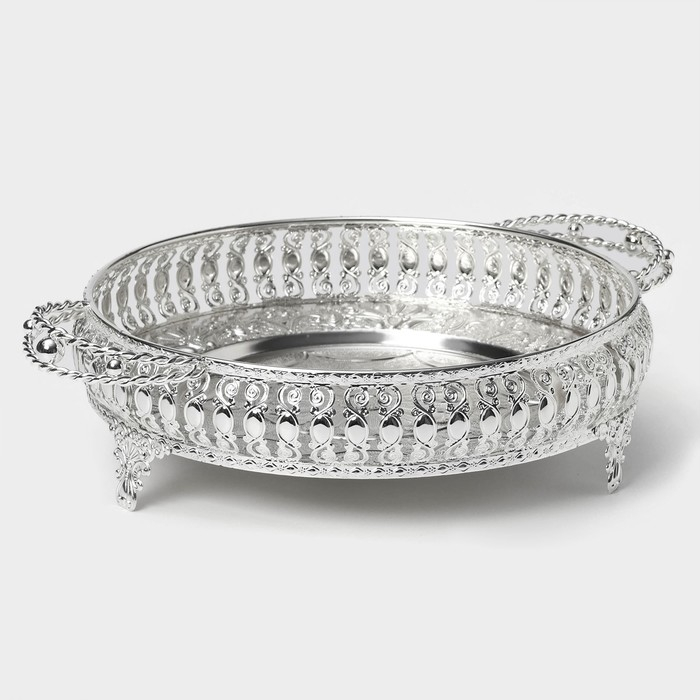 Поднос сервировочный &laquo;Солон&raquo;, 34&times;24,5&times;9 см, с ручками, цвет серебряный