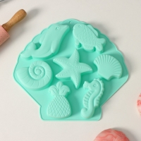 Форма для выпечки Доляна «Морские обитатели», силикон, 26×24×2,5 см, 7 ячеек, цвет бирюзовый Форма для выпечки Доляна «Морские обитатели», силикон, 26×24×2,5 см, 7 ячеек, цвет бирюзовый