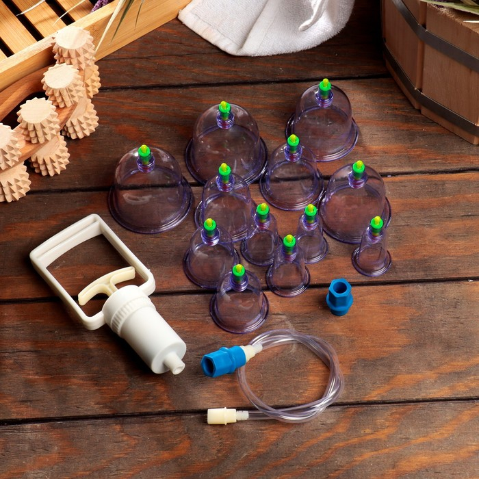 Банки акупункционного действия для вакуумного массажа с насосом, набор 12 шт. Банки акупункционного действия для вакуумного массажа с насосом, набор 12 шт.