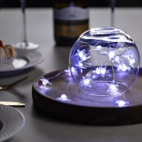 Гирлянда &laquo;Нить&raquo; 2 м роса с насадками &laquo;Снежная звезда&raquo;, IP20, серебристая нить, 20 LED, 2 режима, батарейки ААх2 (нет в комплекте), свечение белое