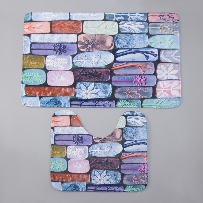 Набор ковриков для ванной и туалета Доляна &laquo;Кирпичики&raquo;, 2 шт: 40&times;50, 50&times;80 см