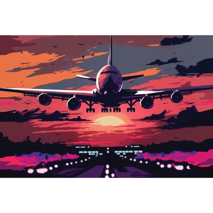 Картина по номерам с подрамником и гирляндой &laquo;Самолёт&raquo;, 20 х 30 см