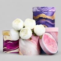 Набор шляпных коробок для цветов 4 в 1, упаковка подарочная, &laquo;Мрамор&raquo;, 20 х 17,5 - 16 х 14 см