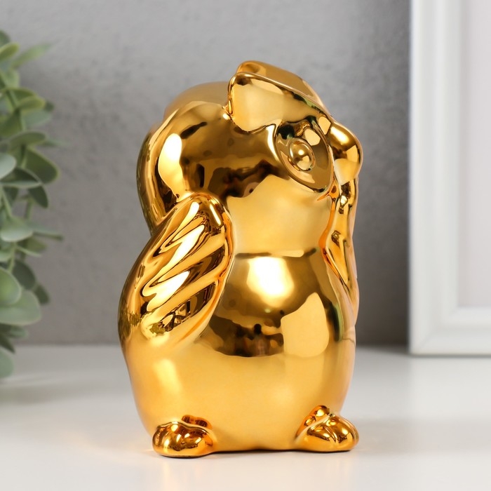 Копилка керамика "Удивлённая сова" золото 12х8х14 см