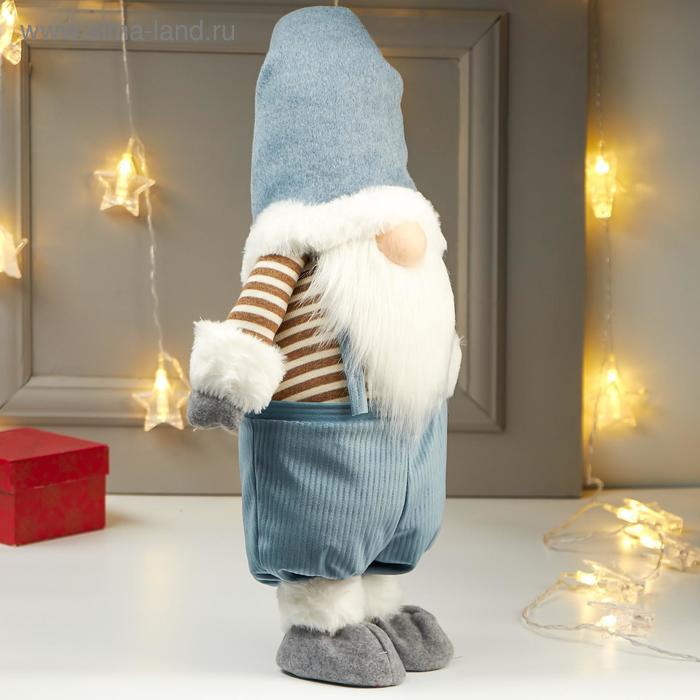 Кукла интерьерная "Дедушка в голубом колпаке и полосатой кофте" 66х15х25 см