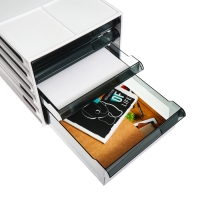 Файл-кабинет 4-секционный СТАММ, белый корпус, черные лотки Файл-кабинет 4-секционный СТАММ, белый корпус, черные лотки