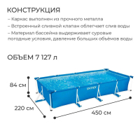 Бассейн каркасный Frame Set, прямоугольный, 450 х 220 х 84 см, от 6 лет, 28273NP INTEX Бассейн каркасный Frame Set, прямоугольный, 450 х 220 х 84 см, от 6 лет, 28273NP INTEX
