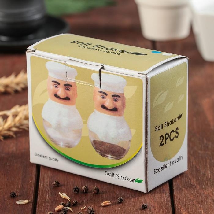 Набор для специй из стекла на подставке &laquo;Поварёнок&raquo;, 2 предмета: солонка, перечница, цвет МИКС