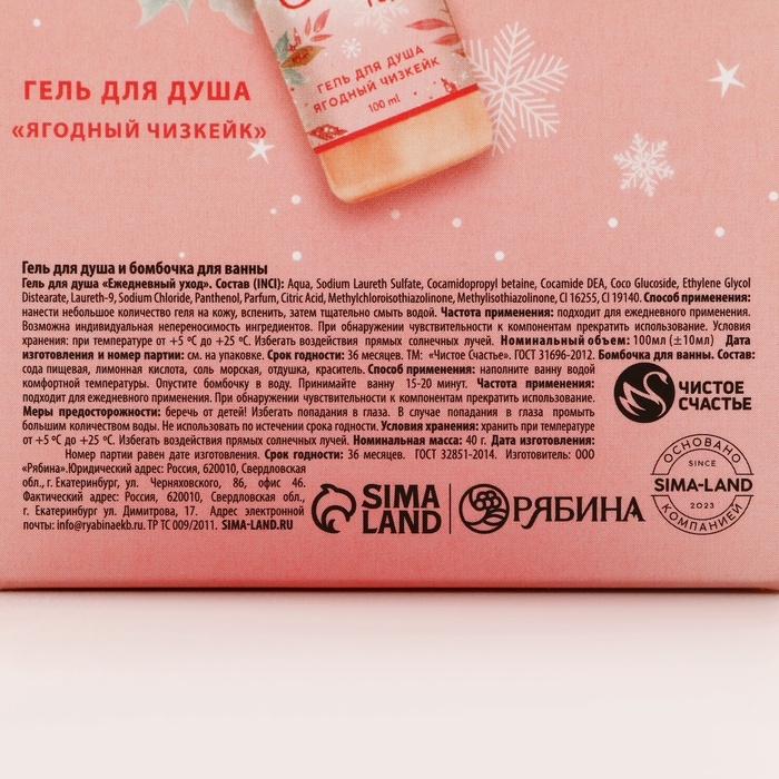 Подарочный набор косметики &laquo;Счастья в Новом Году!&raquo;, гель для душа 100 мл и бомбочка для ванны 40 г, ЧИСТОЕ СЧАСТЬЕ