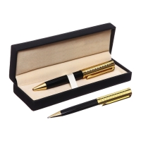 Ручка подарочная шариковая в кожзам футляре поворотная Винтаж корпус черный/золото Ручка подарочная шариковая в кожзам футляре поворотная Винтаж корпус черный/золото