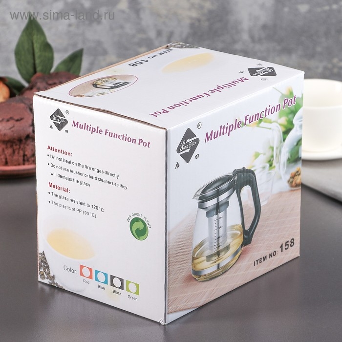 Чайник стеклянный заварочный &laquo;Иллюзия&raquo;, 1,5 л, с металлическим ситом, цвет чёрный