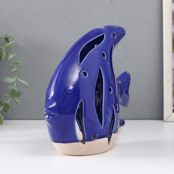 Подсвечник керамика Подсвечник керамика "Рыба Скалярия" песочно-синий 18,3х7,3х16 см