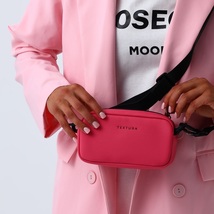 Сумка женская на молнии, TEXTURA, маленький размер, длинный ремень, цвет фуксия Сумка женская на молнии, TEXTURA, маленький размер, длинный ремень, цвет фуксия
