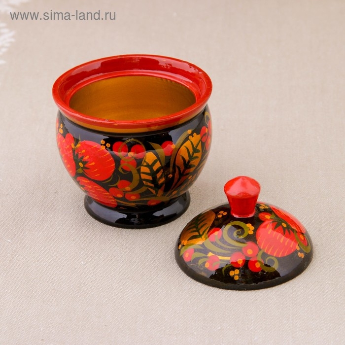 Солонка &laquo;Ягодка&raquo;, с крышкой, 8,5&times;6 см, хохлома
