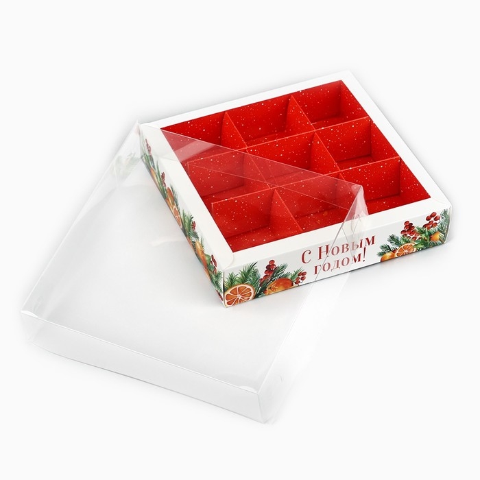 Коробка под 9 конфет с ячейками «Аромат праздника», 14.5 х 14.5 х 3 см, Новый год Коробка под 9 конфет с ячейками «Аромат праздника», 14.5 х 14.5 х 3 см, Новый год