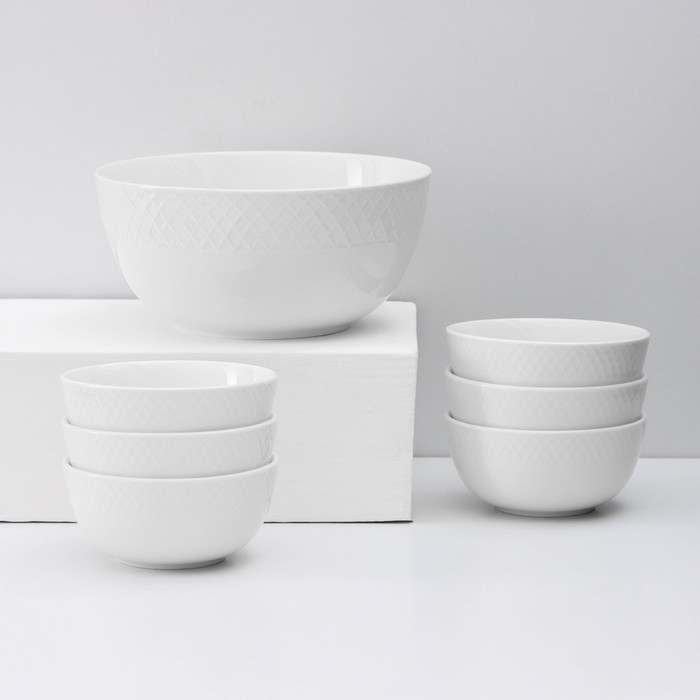 Набор салатников фарфоровых Wilmax &laquo;Юлия Высоцкая&raquo;, 7 предметов: салатник большой d=20 см, салатники малые d=12 см, цвет белый