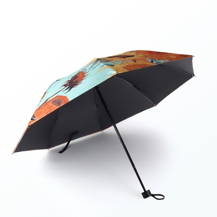 Зонт механический &laquo;Подсолнухи&raquo;, эпонж, 4 сложения, 8 спиц, R = 48/55 см, D = 110 см, цвет МИКС