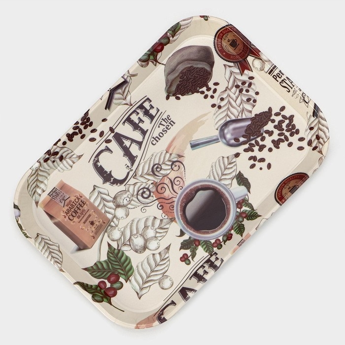 Поднос пластиковый прямоугольный Доляна &laquo;Самобранка&raquo;, 30&times;21&times;1,8 см, рисунок МИКС