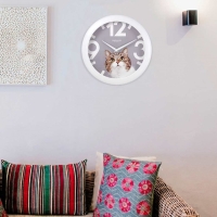 Часы настенные, серия: Животный мир, "Кот", d=29 см, белый обод Часы настенные, серия: Животный мир, "Кот", d=29 см, белый обод