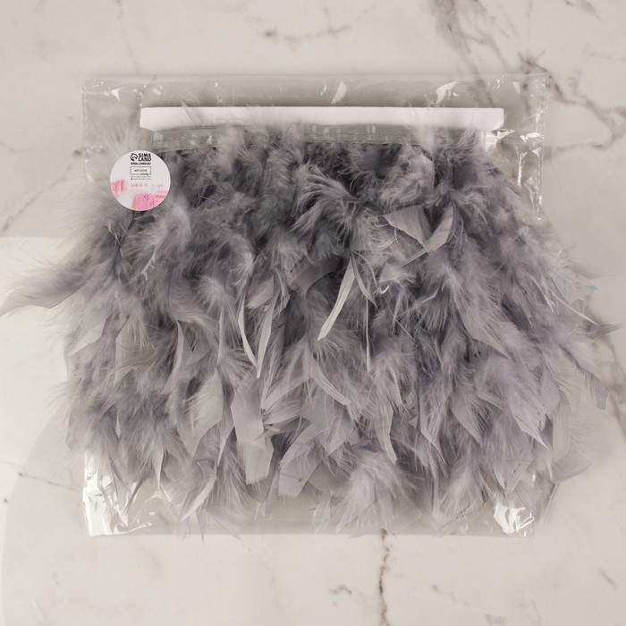 Тесьма с перьями индюка, 13-17 см, 5 &plusmn; 0,5 м, цвет серый