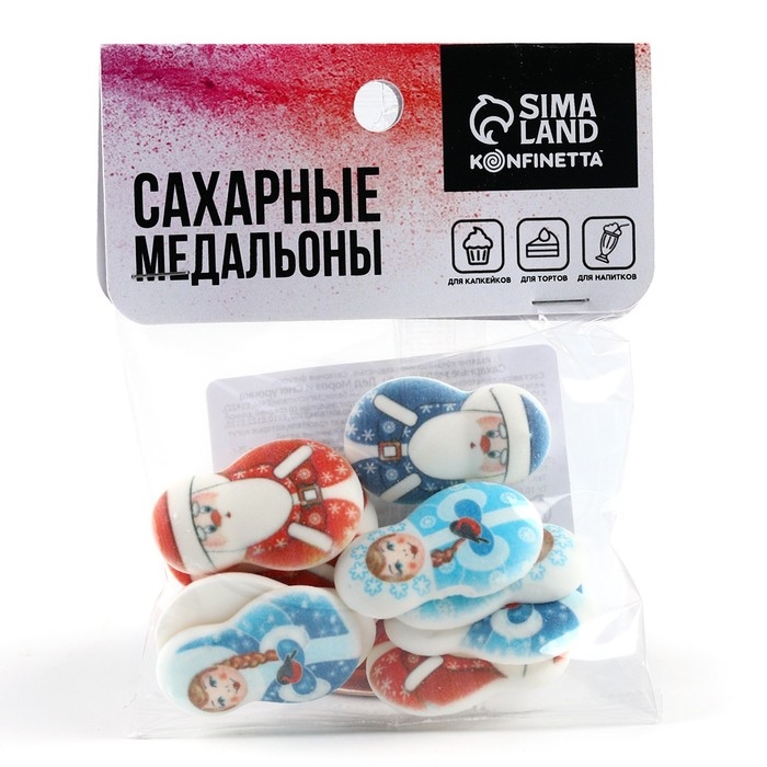 Новый год! Посыпка медальоны сахарная с картинкой микс: &laquo;Дед Мороз и Снегурочка&raquo;, для декора капкейков, торта, напитков, 20 гр