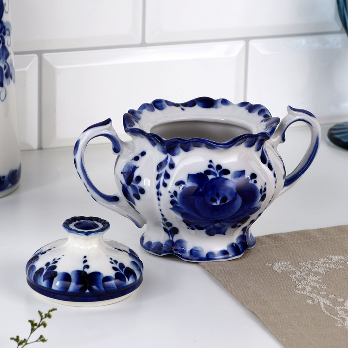 Сахарница &laquo;Цветок&raquo;, малая 17х10х11,5 см гжель