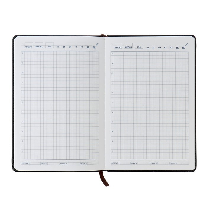 Ежедневник недатированный А5, 140 листов в клетку, с калькулятором, с хлястиком, обложка кожзам, МИКС
