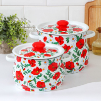 Набор кастрюль &laquo;Маки сибирские&raquo;, 2 предмета: 4 л, 5.5 л, эмалированные крышки, индукция