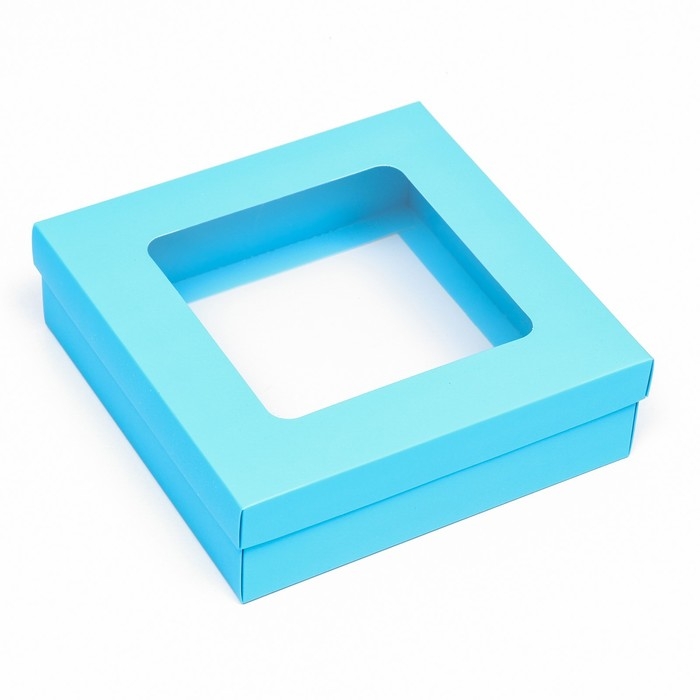 Коробка подарочная складная, упаковка, крышка-дно, бирюзовая, с окном 20 х 20 х 6 см