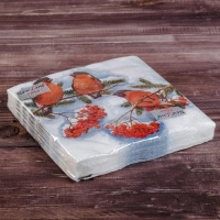 Новый год. Салфетки бумажные Fresco "Снегири", 2 слоя, 33*33 см, 20 листов