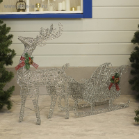 Светодиодная фигура «Олень с санями серебристый», олень: 50 × 85 × 18 см, сани: 70 × 43 × 22 см, металл, 220 В, свечение тёплое белое Светодиодная фигура «Олень с санями серебристый», олень: 50 × 85 × 18 см, сани: 70 × 43 × 22 см, металл, 220 В, свечение тёплое белое
