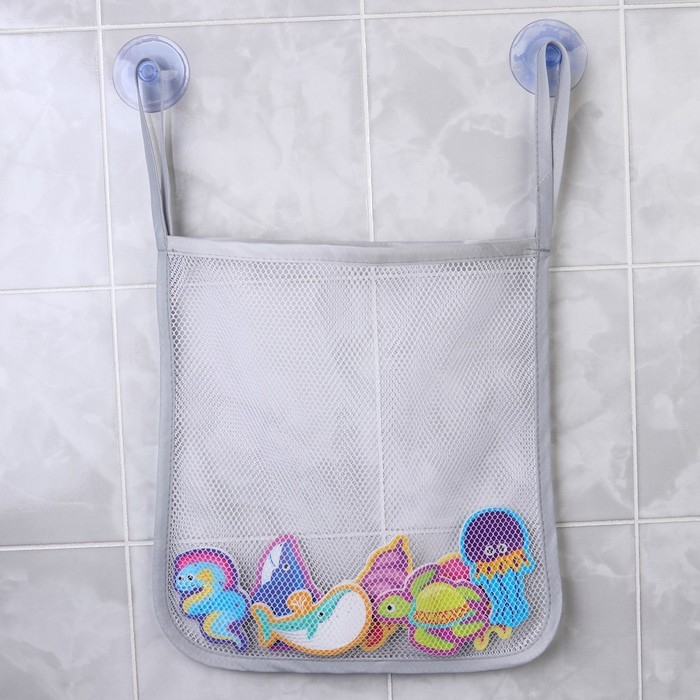 Набор игрушек для ванны "Обитатели моря" 8 штук, с сеткой + удочка, Крошка Я