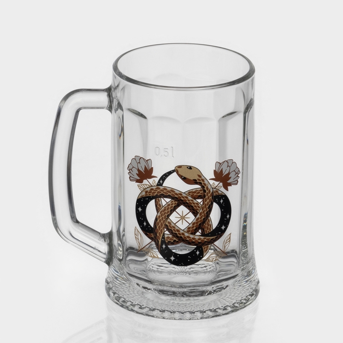 Кружка стеклянная для пива &laquo;Золотые змейки&raquo;, 500 мл, МИКС