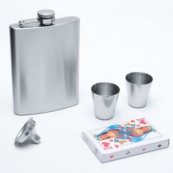 Подарочный набор 5 в 1: фляжка 240 мл, 2 рюмки, воронка, колода карт