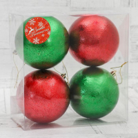 Набор шаров пластик d-10 см, 4 шт "Калисса" красный зелёный