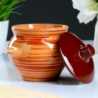 Горшок керамический для запекания №5 с ручками, 0,5л / 10х10,5см, оранжевая полоска