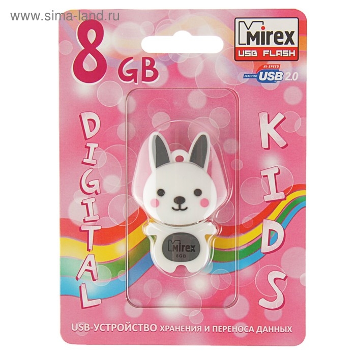 Флешка Mirex RABBIT GREY, 8 Гб, USB2.0, "кролик", чт до 25 Мб/с, зап до 15 Мб/с