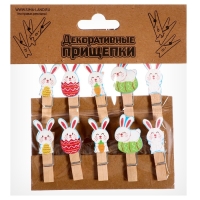 Прищепки декоративные &laquo;Зайчики и яички&raquo; набор 10 шт., 1.5 &times; 12 &times; 14 см