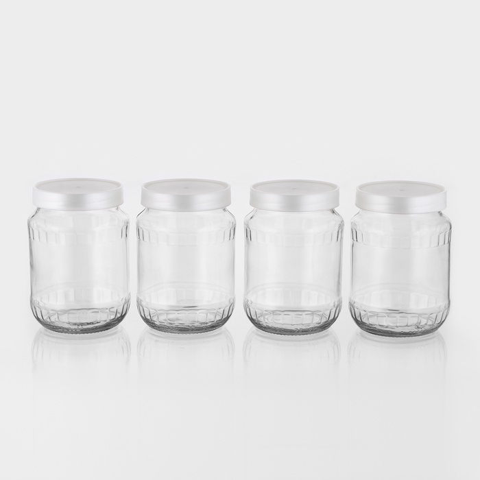Набор стеклянных банок с серебристой полимерной крышкой, ТО-82 мм, 720 мл, 4 шт.