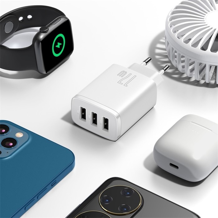Сетевое зарядное устройство Baseus, 3USB, 3 А, 17W, белое Сетевое зарядное устройство Baseus, 3USB, 3 А, 17W, белое