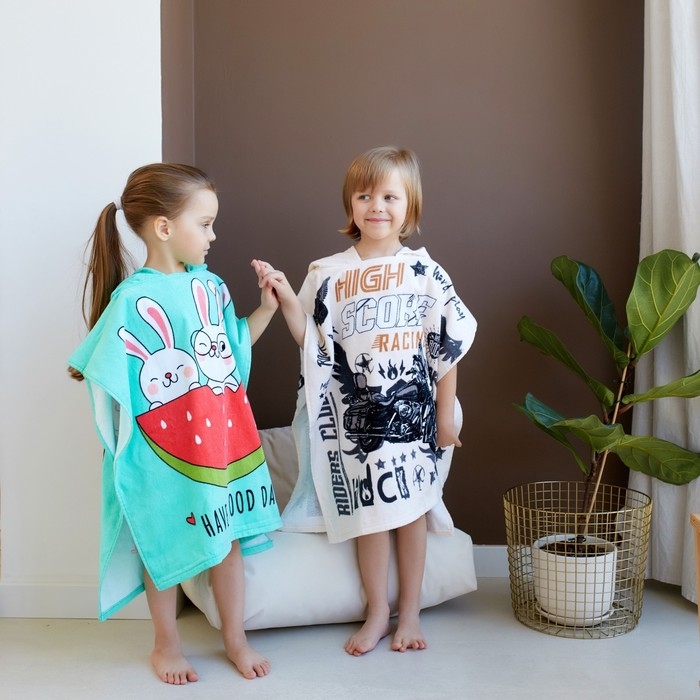 Полотенце-пончо детское махровое Крошка Я &laquo;Зайчики&raquo; 60х120см, 100% хлопок, 300гр/м2