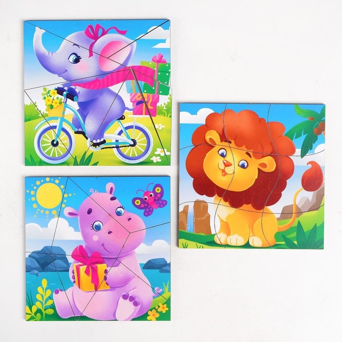 Пазл разрезной &laquo;Животные зоопарка&raquo;, 3 картинки в раме