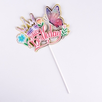 Топпер "Happy Birthday. Бабочка", розовый, Дарим красиво Топпер "Happy Birthday. Бабочка", розовый, Дарим красиво