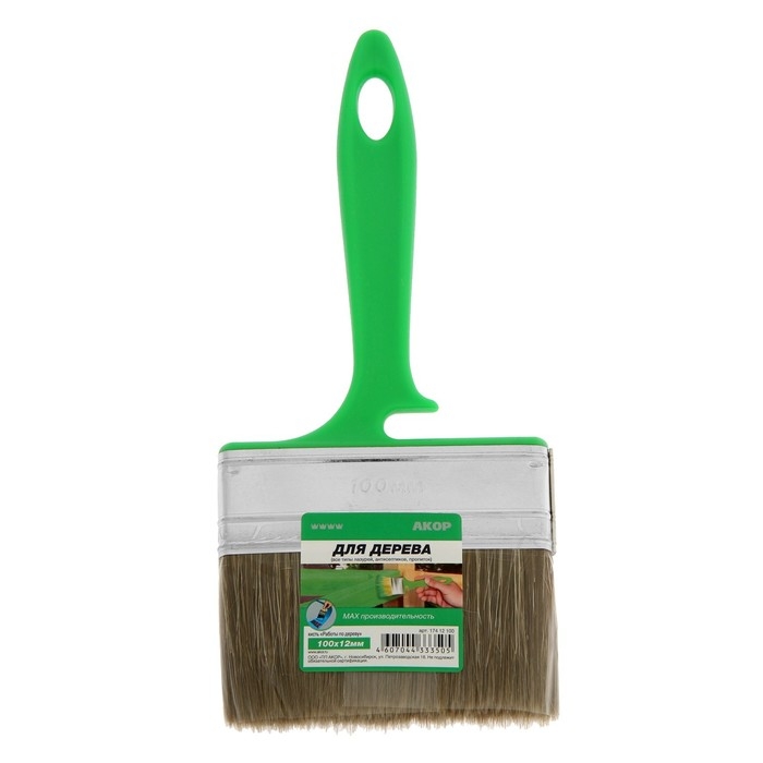 Кисть плоская Кисть плоская "АКОР", 100х12 мм, ручка пластик, смешанная щетина, для дерева