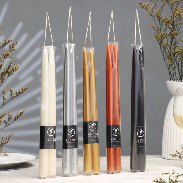 Набор свечей античных ручной работы, 2х30 см, 10 ч, 73 г, 2 штуки, жемчужная